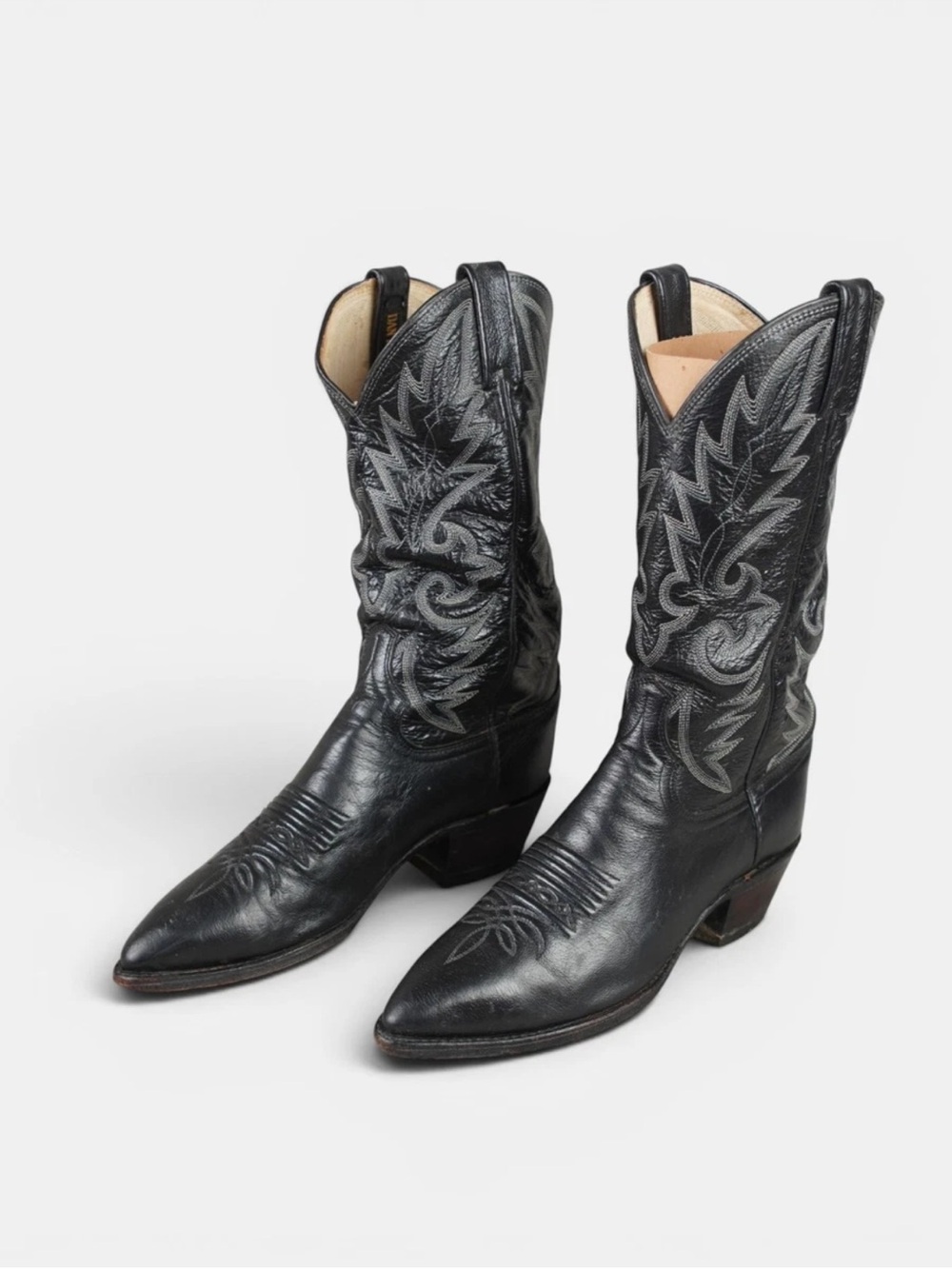 Dan Post 16791 El Paso Black Cowhide Cowboy Western Pull On Boots Mens 7.5 D